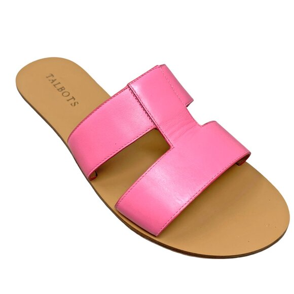 Talbots Hannah Persian Pink Vachetta Leather Slides - Picture 2 of 9